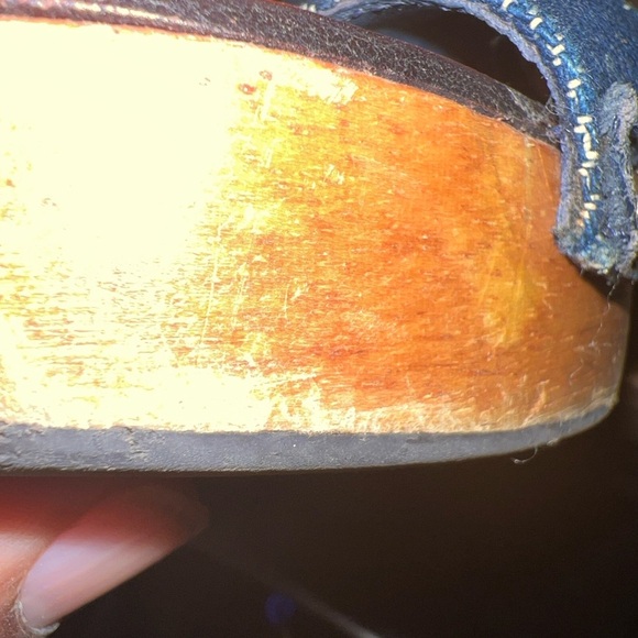 Tory Burch Navy Denim Wedges with Gold Buckle - Picture 5 of 7